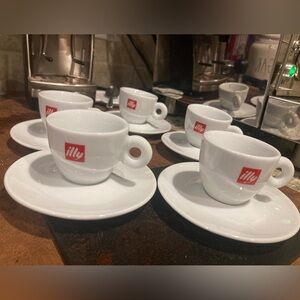 illy Espresso Cups 3oz & Saucers set of 5 -LPA Italy Made In Italy